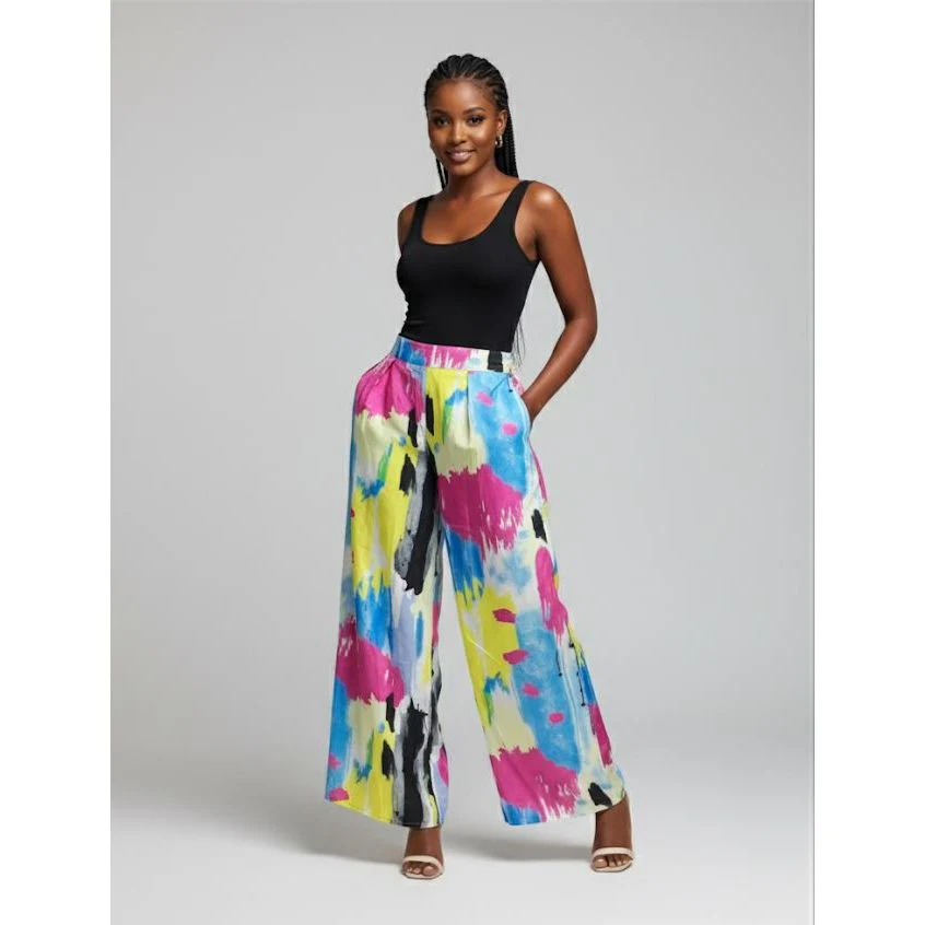 Printed Wide Leg Elasticated Trousers - Image 2