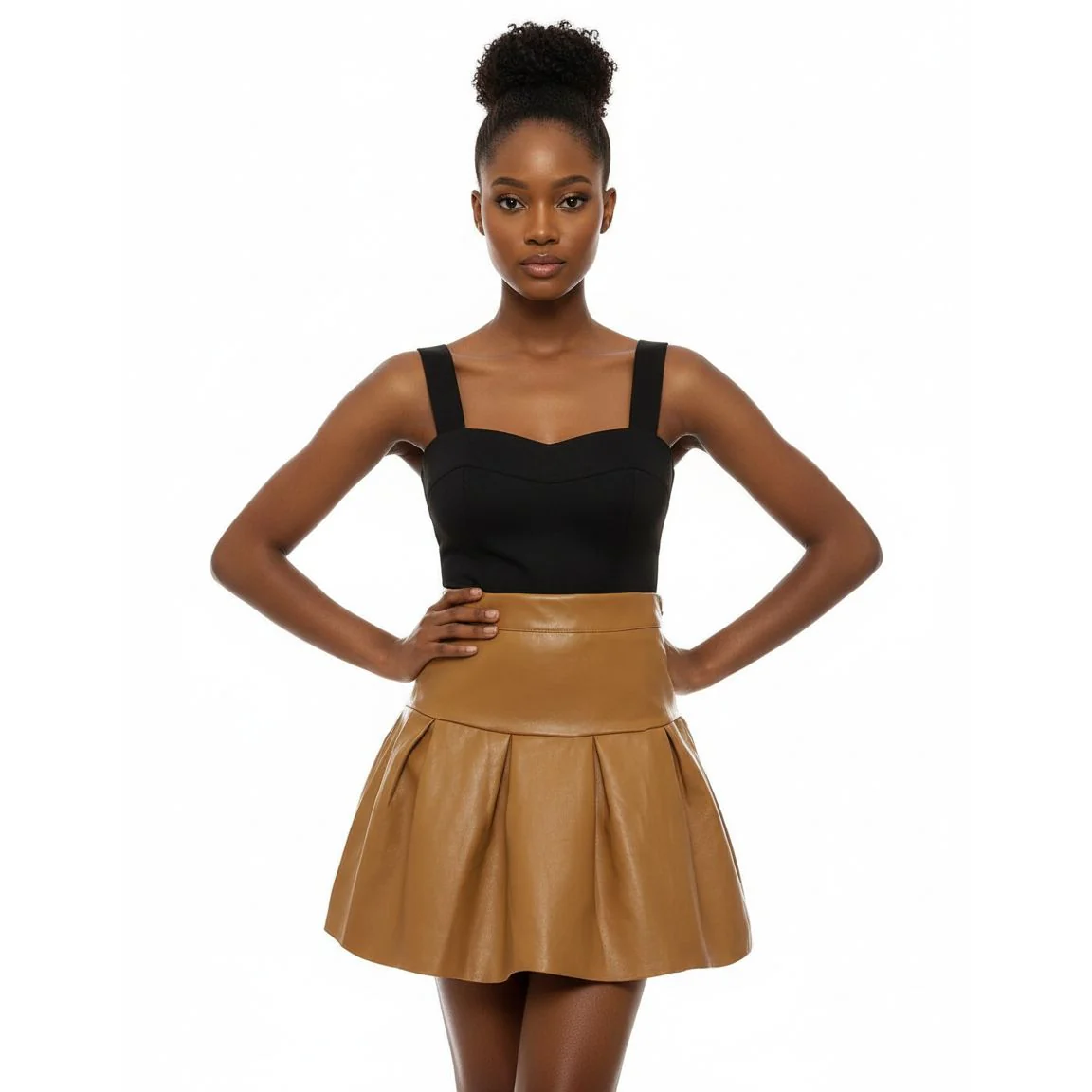 PU Pleated Short Mine Skirt