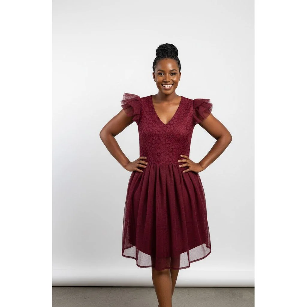 Puff Sleeve Midi Summer Lace Dress - Image 3