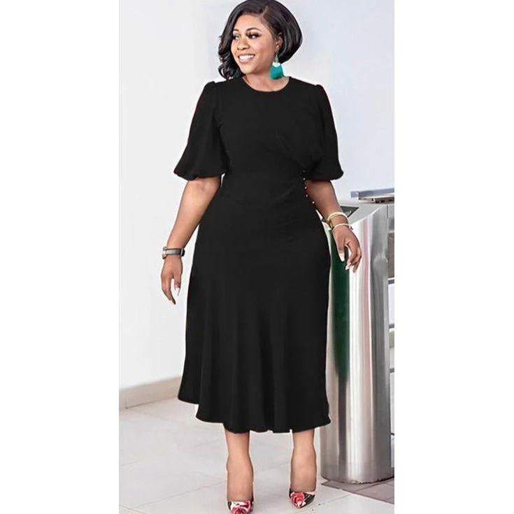 Puff Sleeve Round Neck Dress - Image 3