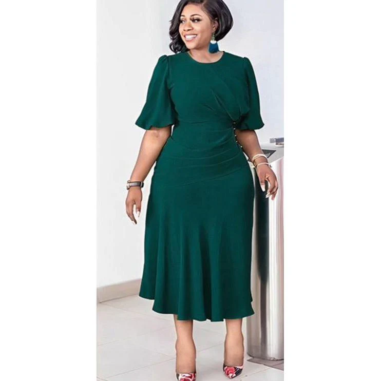 Puff Sleeve Round Neck Dress - Image 4