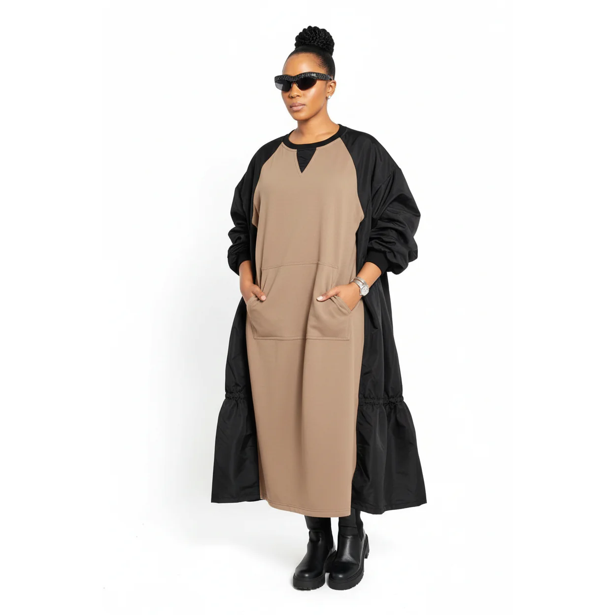 Plus Size Puffy Long Sleeves Midi Dress - Image 3