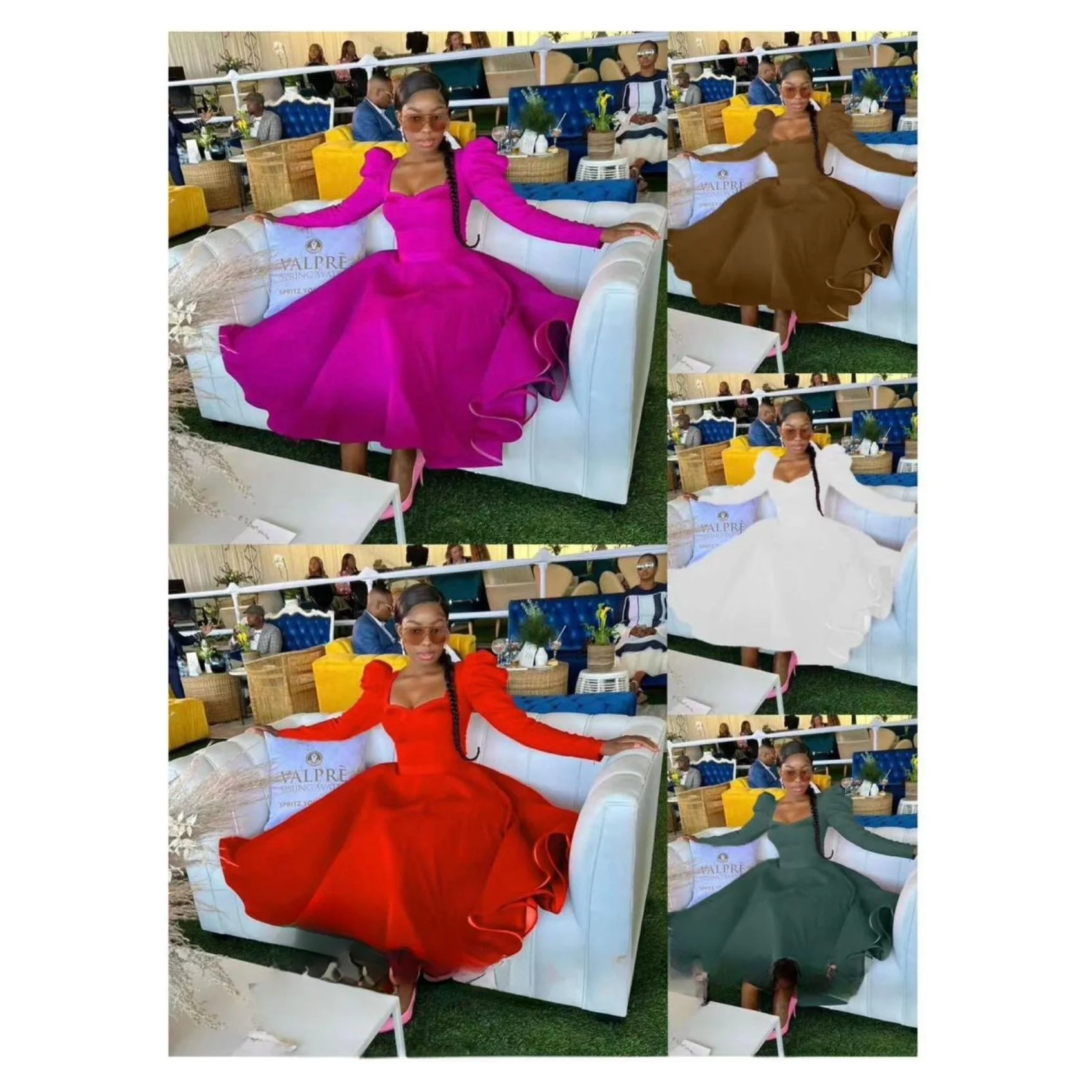 Puffy Shoulder Long Sleeve Midi Dress. - Image 7