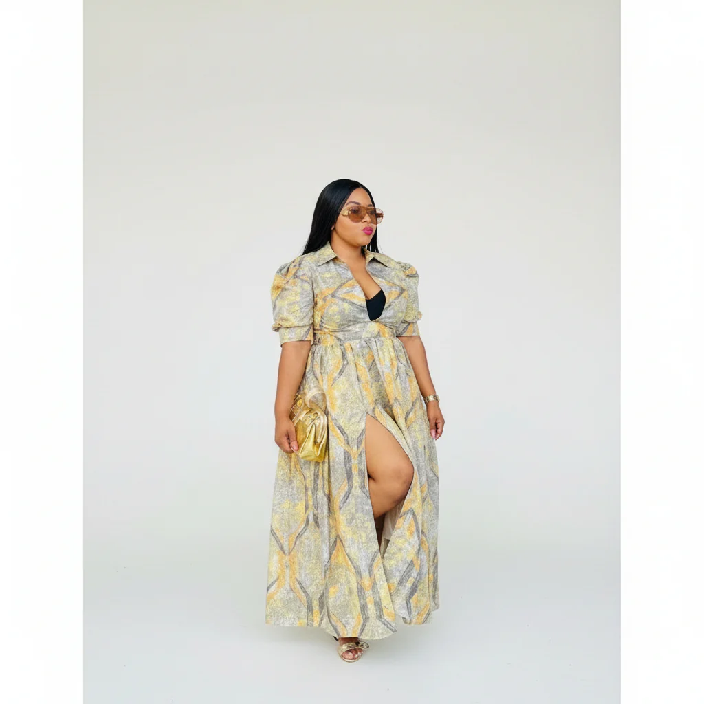 French Short Sleeve High Slit Maxi Dress - Image 2
