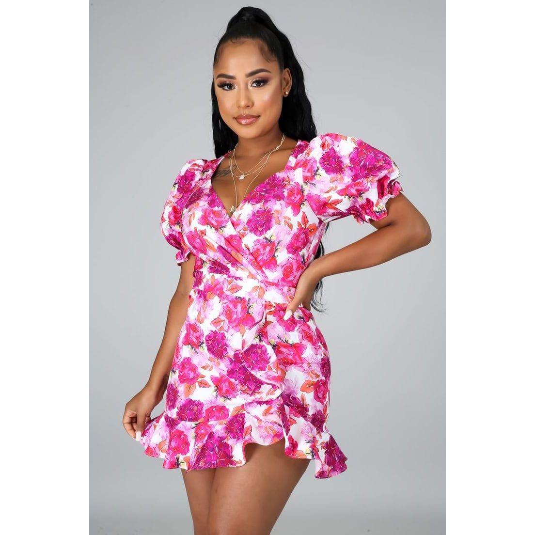 Floral Print V-Neck Short Sleeve Summer Dress - Image 2