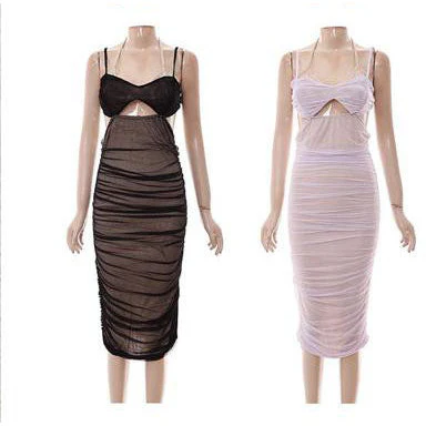 Double Layer Mesh Backless Summer Dress - Image 3