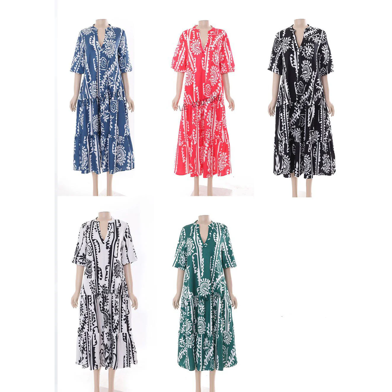 Casual V-Neck Printed Long Dress - Image 2