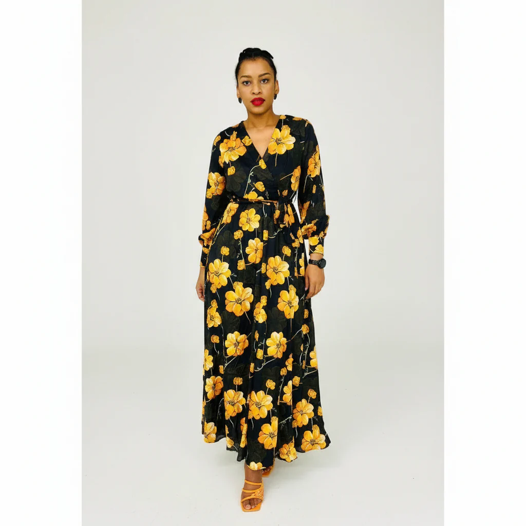 Floral V-Neck Flower Printed Dress - Image 4