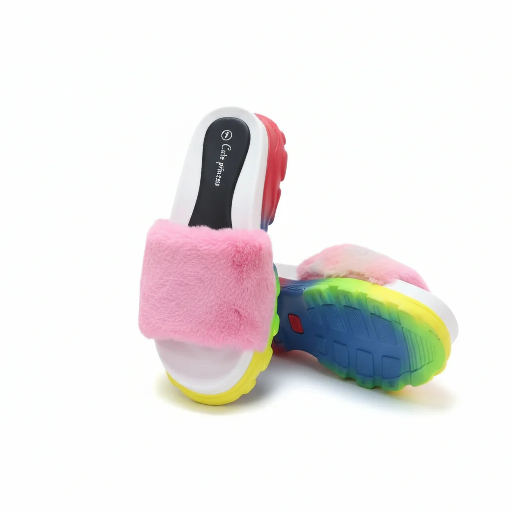 Rainbow Plush Women Fur Slippers - Image 3