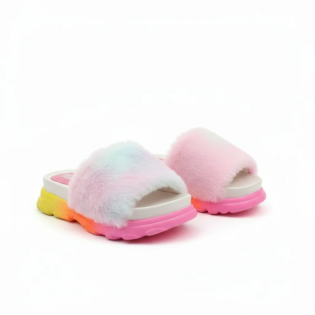 Rainbow Plush Women Fur Slippers - Image 4