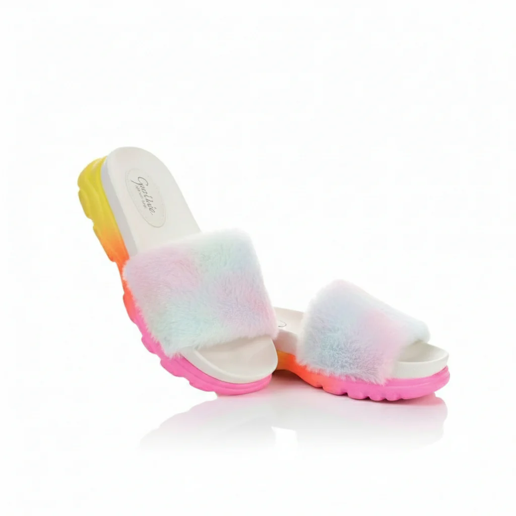 Rainbow Plush Women Fur Slippers - Image 5