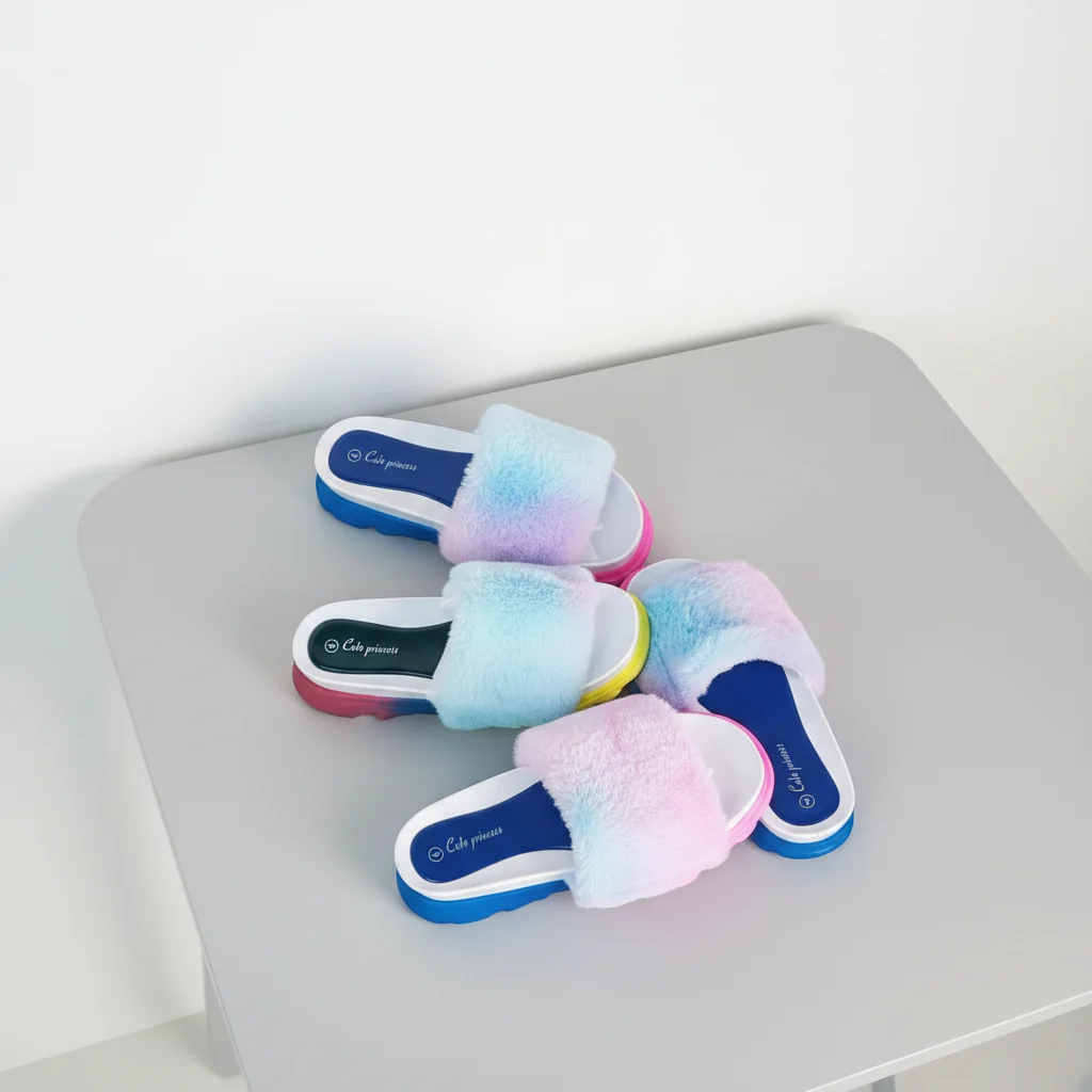 Rainbow Plush Women Fur Slippers - Image 7