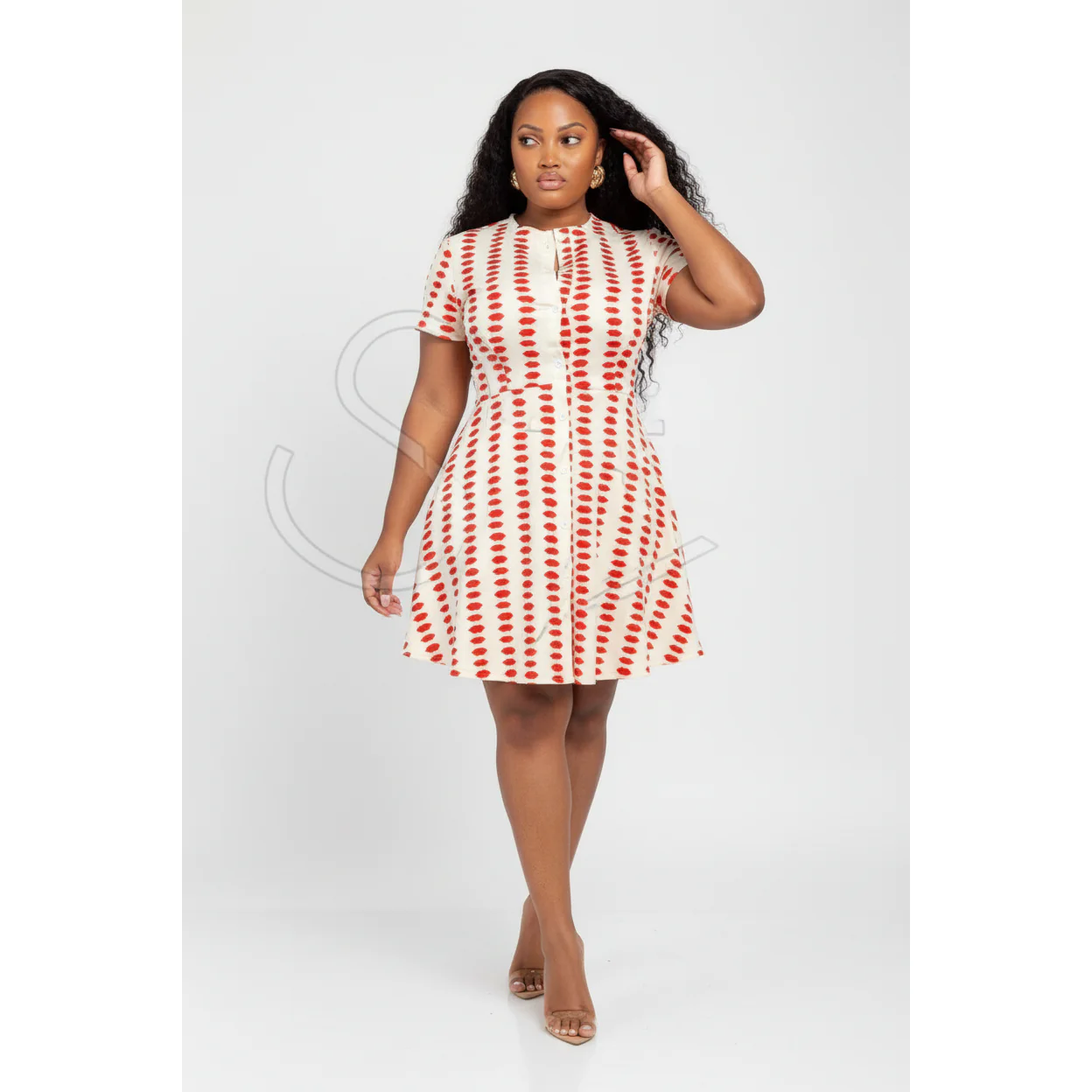 Red Lips Printed Skater Dress. - Image 2