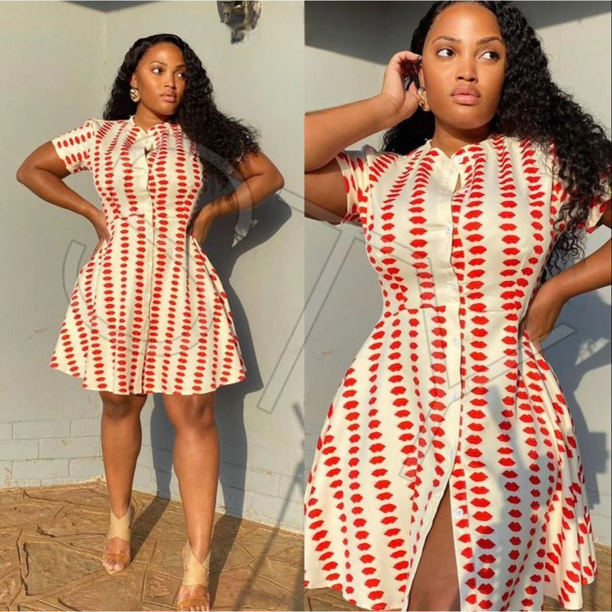 Red Lips Printed Skater Dress. - Image 4