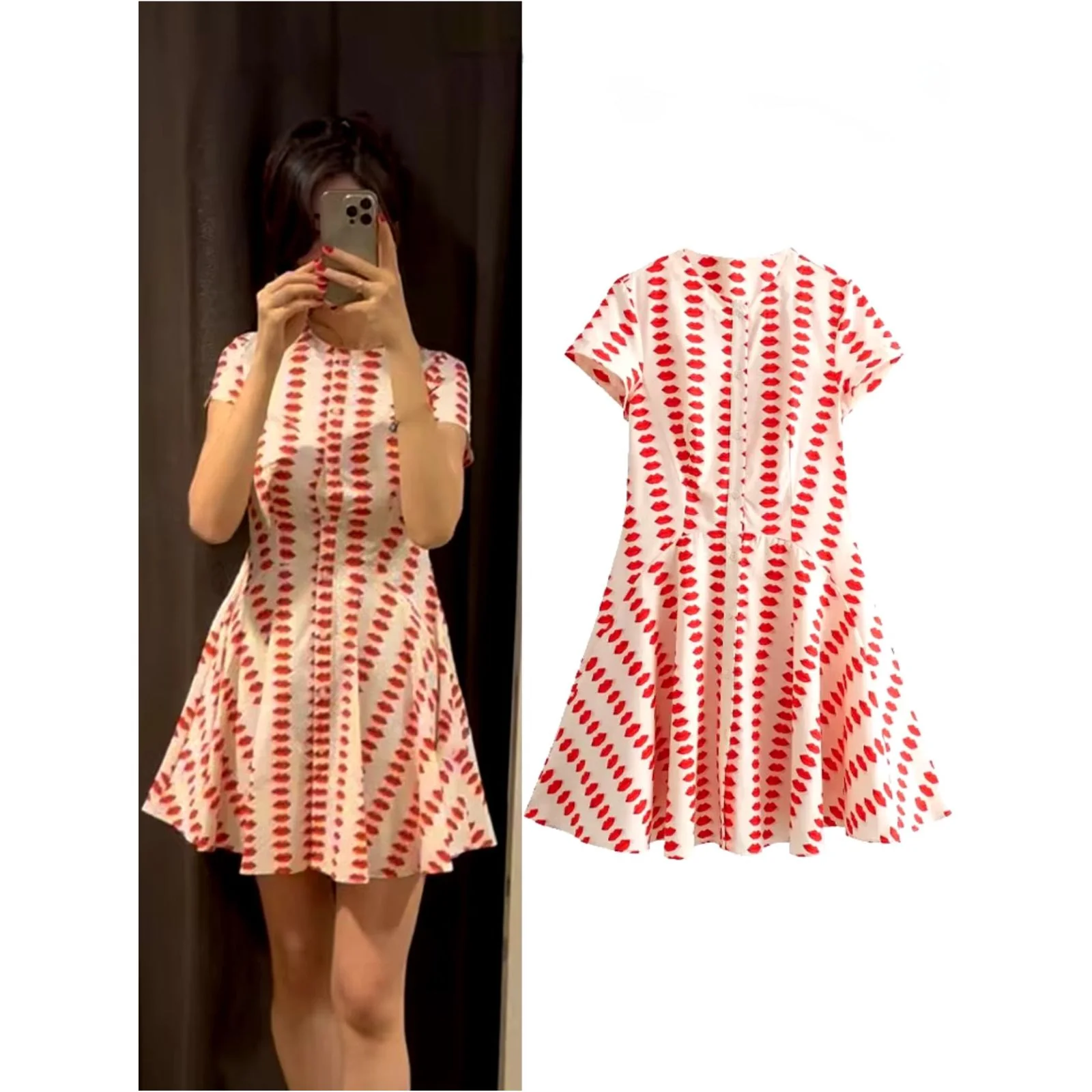 Red Lips Printed Skater Dress. - Image 5