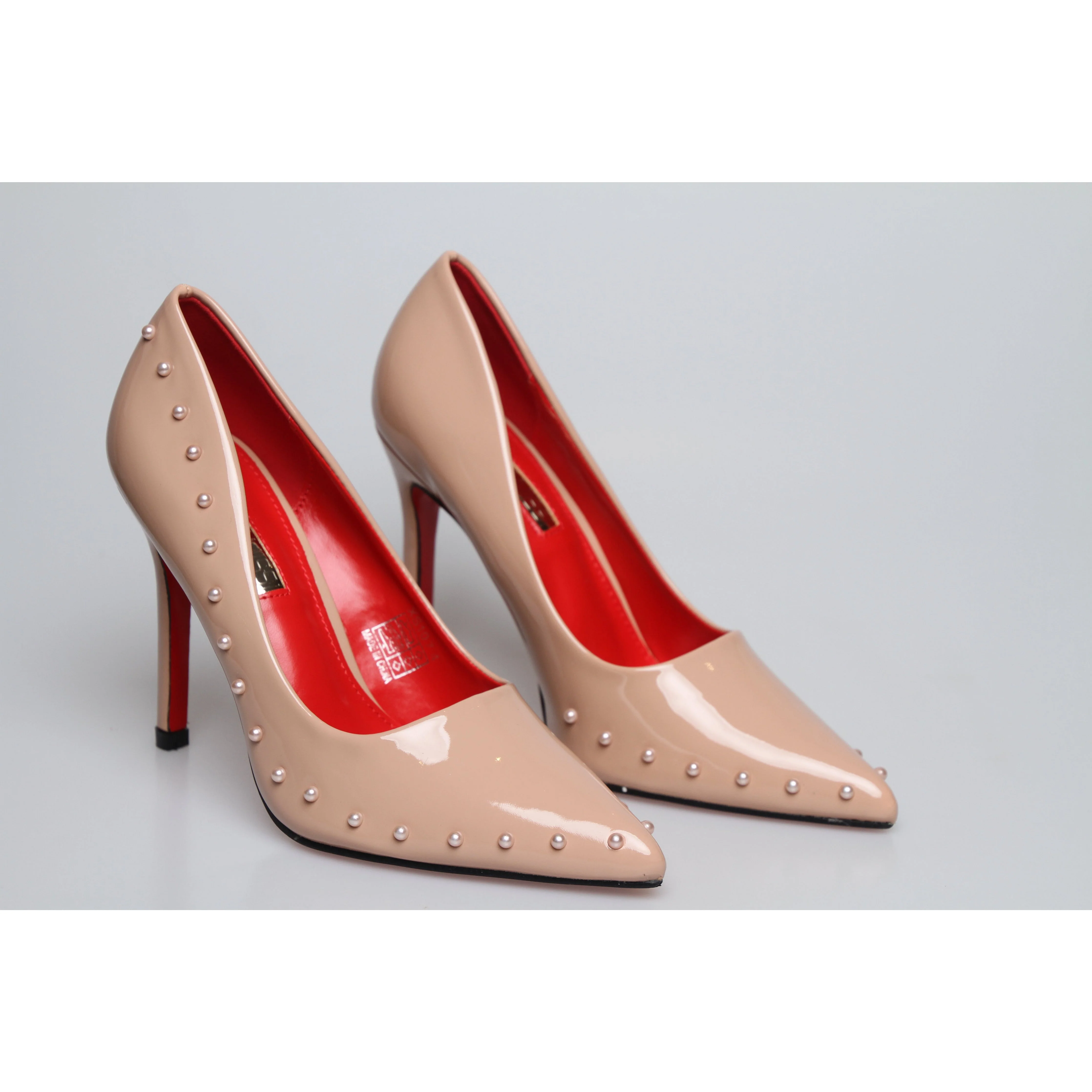 Red Sole Black Patent Rivet High Heel - Image 3