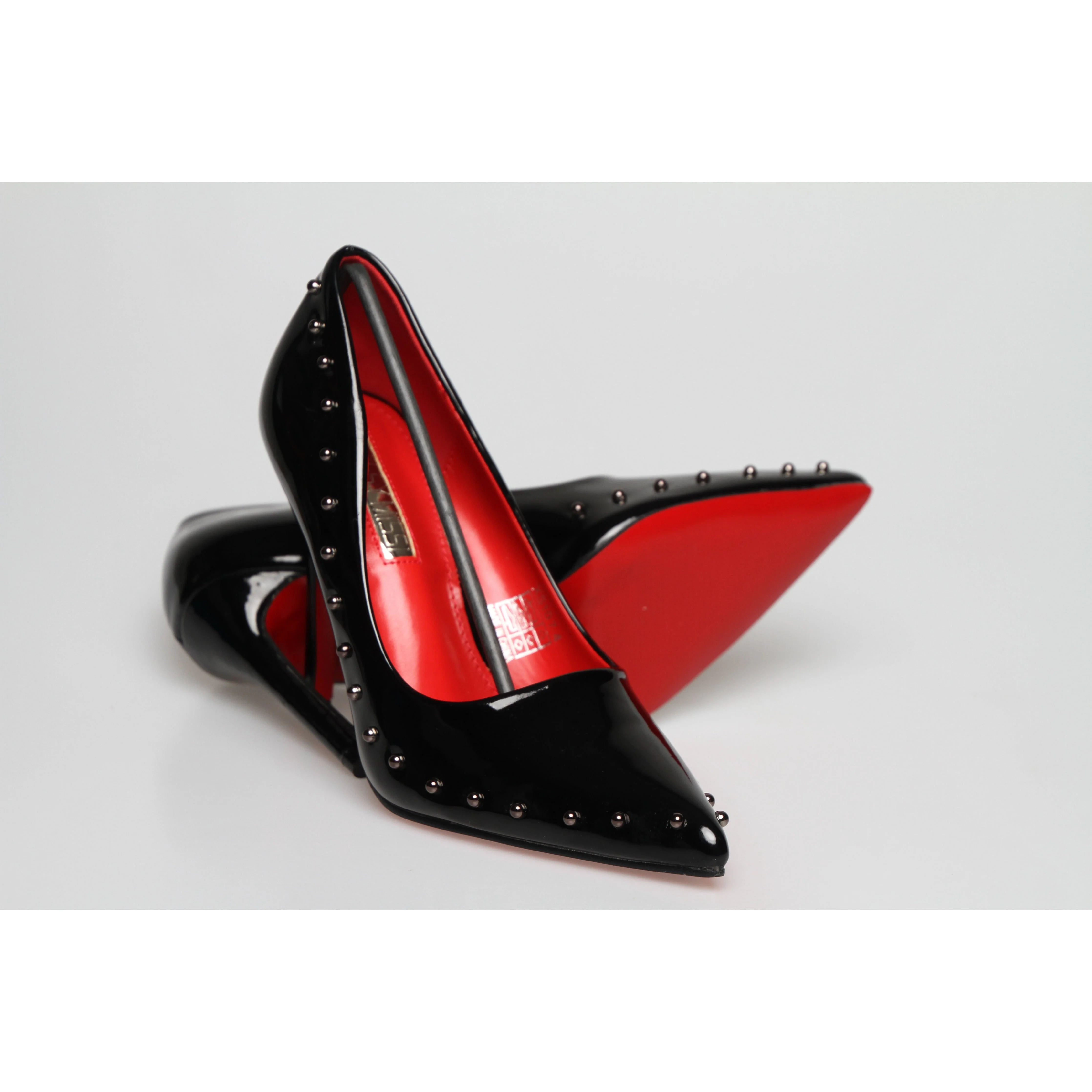 Red Sole Black Patent Rivet High Heel - Image 4