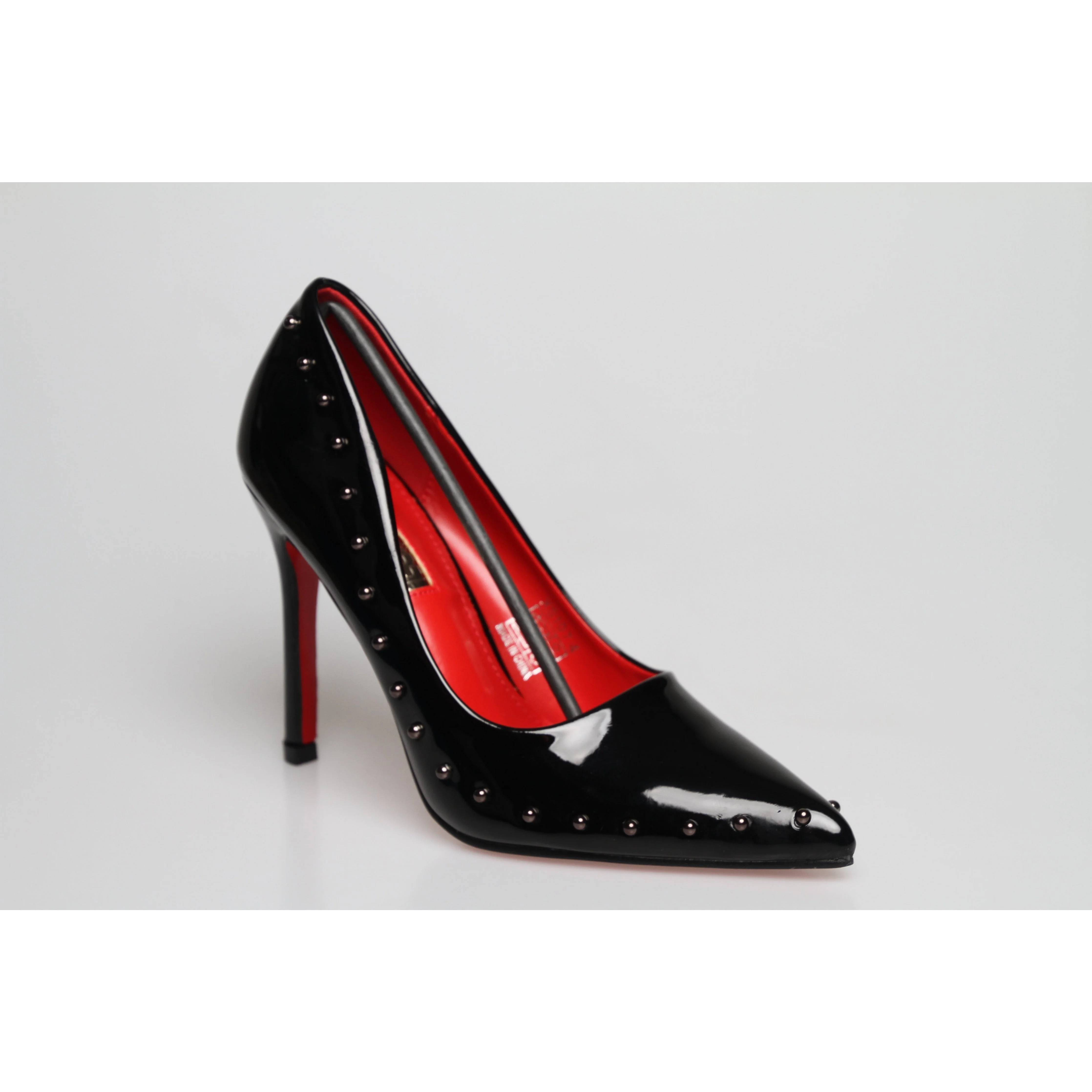 Red Sole Black Patent Rivet High Heel - Image 8