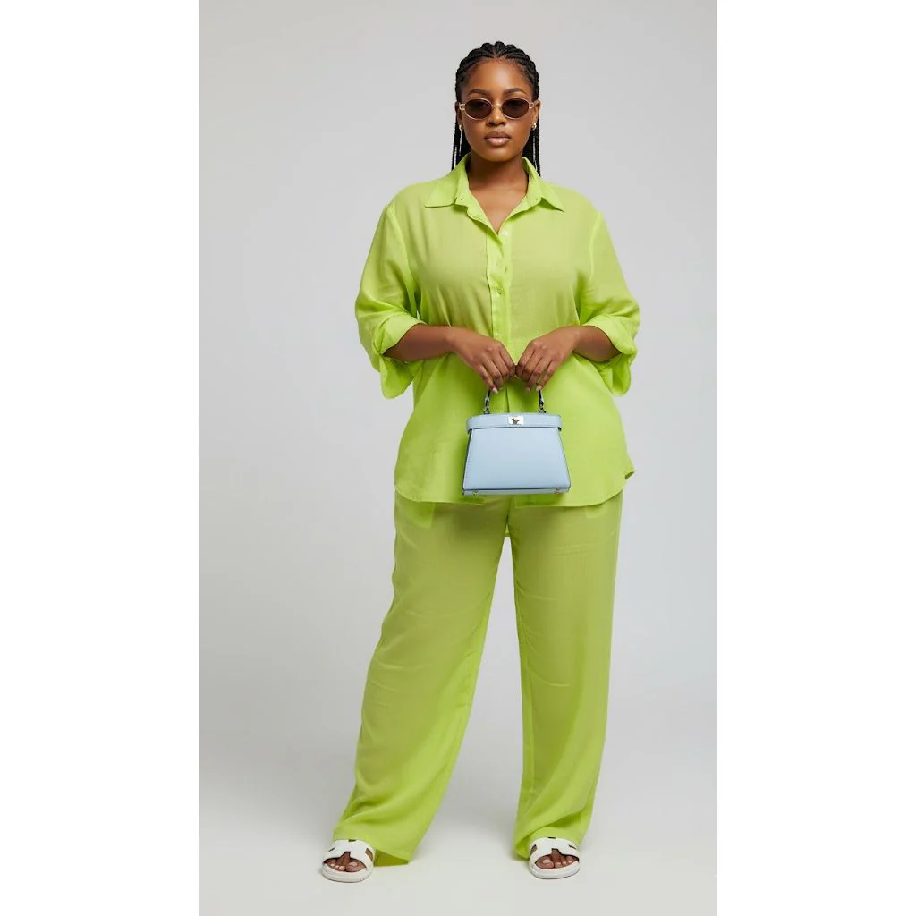 Relaxed Button-Up Shirt and Wide Leg Pants Set - Image 2