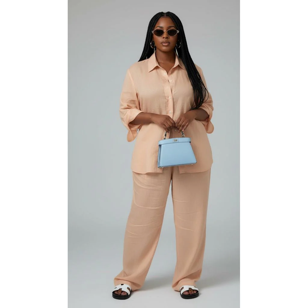 Relaxed Button-Up Shirt and Wide Leg Pants Set - Image 3