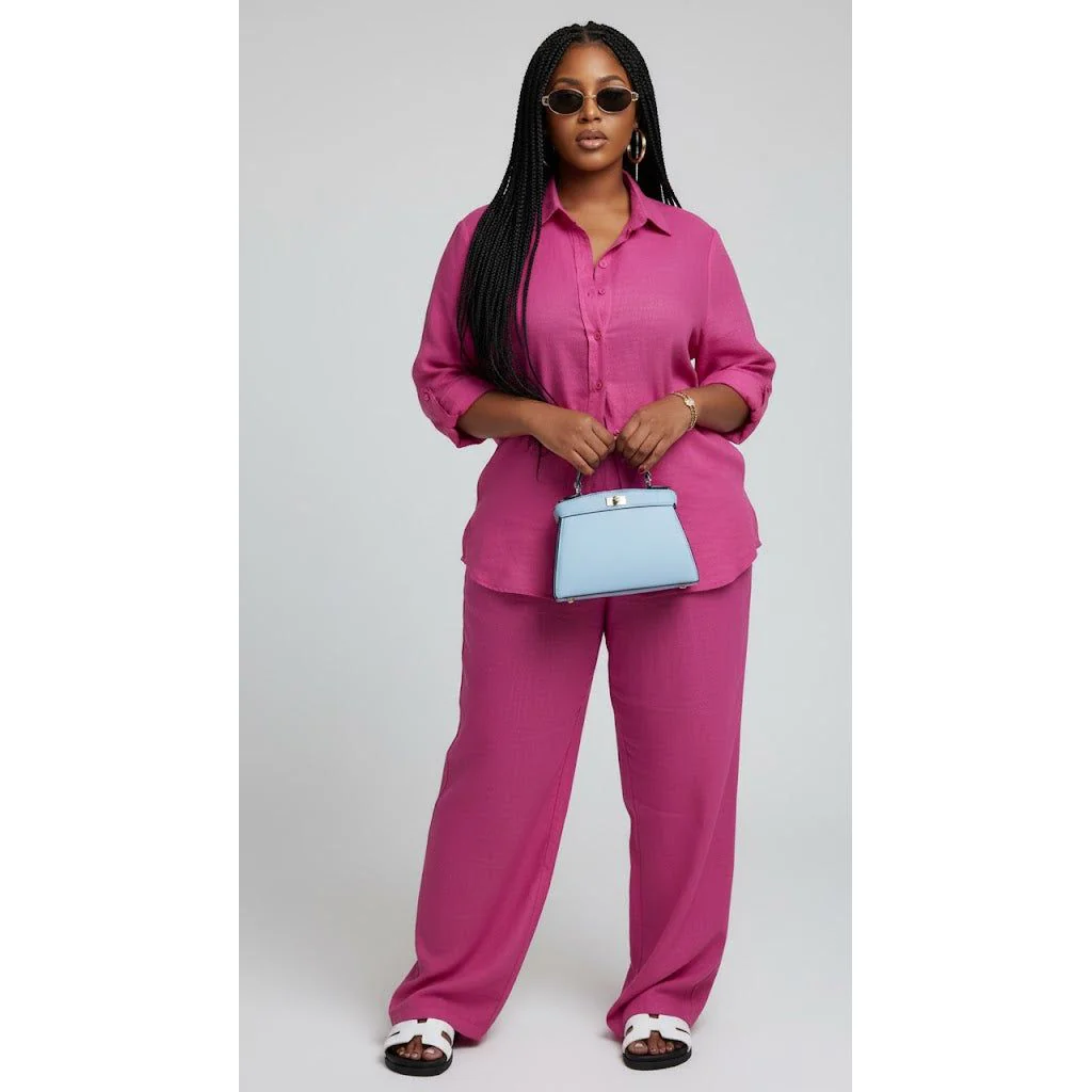 Relaxed Button-Up Shirt and Wide Leg Pants Set - Image 5