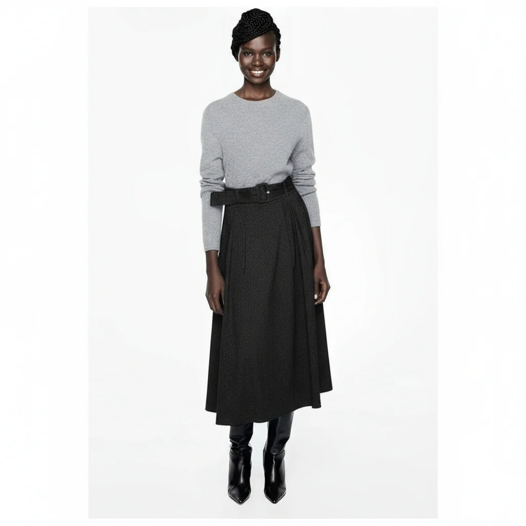 Retro Fringed Denim A-Line Midi Skirt - Image 3