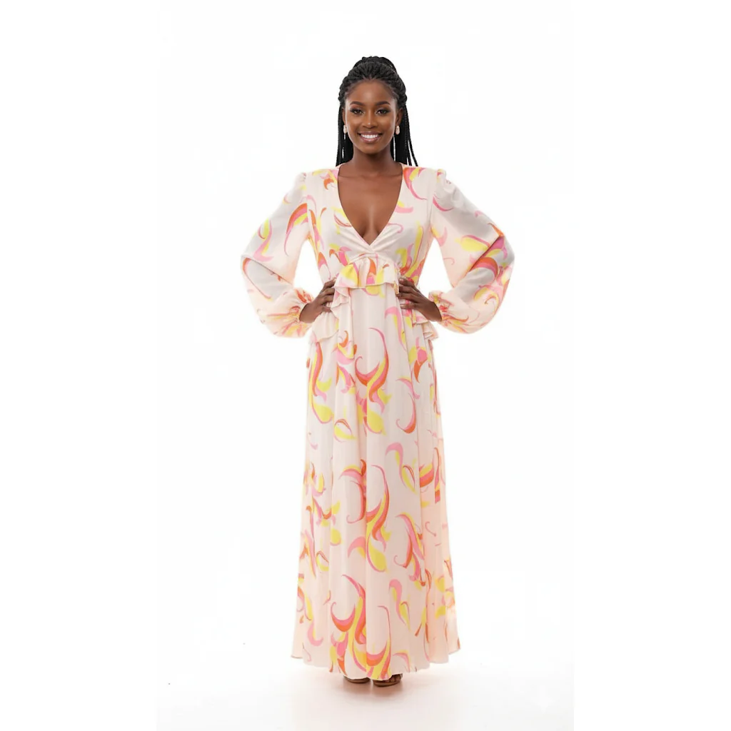 Retro Swirl Print Frill Midi Dress - Image 2