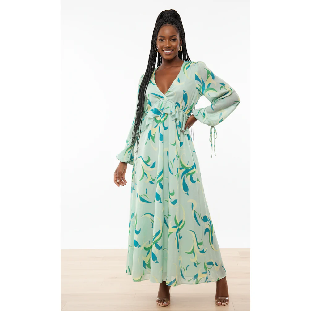 Retro Swirl Print Frill Midi Dress - Image 3