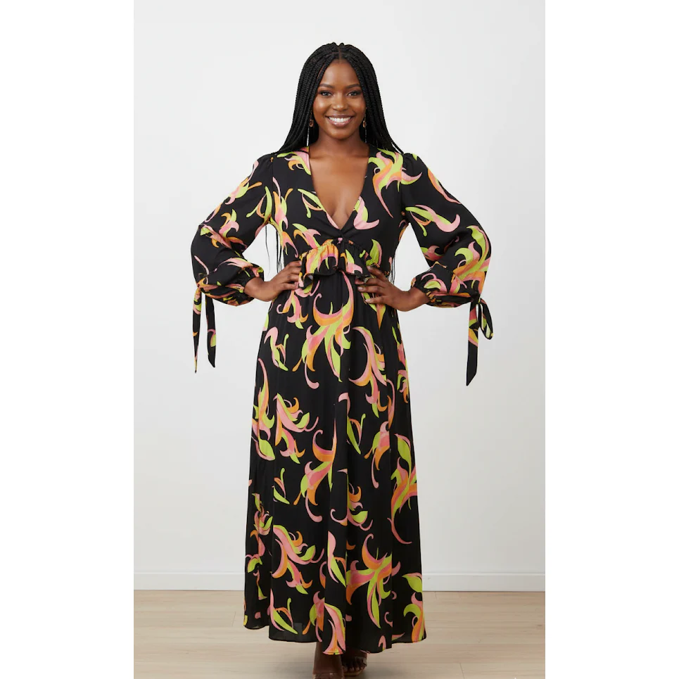 Retro Swirl Print Frill Midi Dress - Image 4