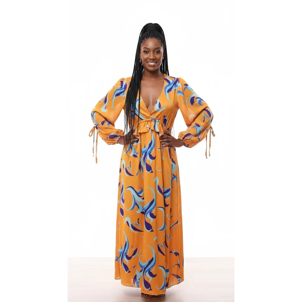 Retro Swirl Print Frill Midi Dress - Image 5