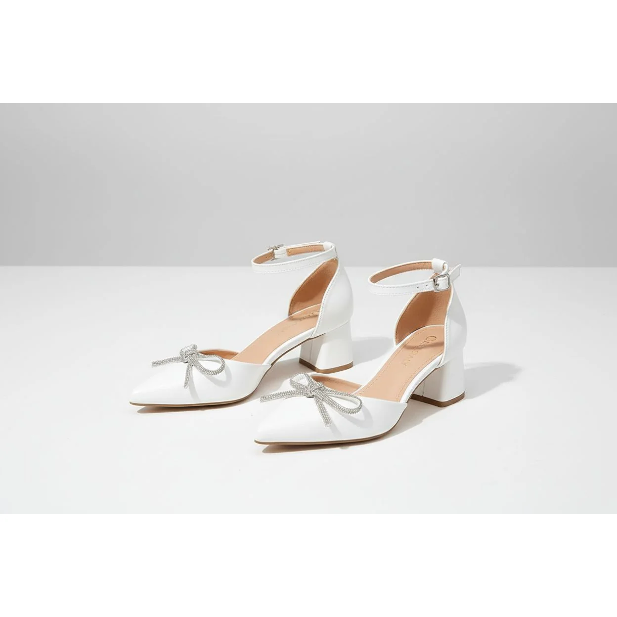 Rhinestone & Bow Chunky Ankle Strap Pumps - Image 2