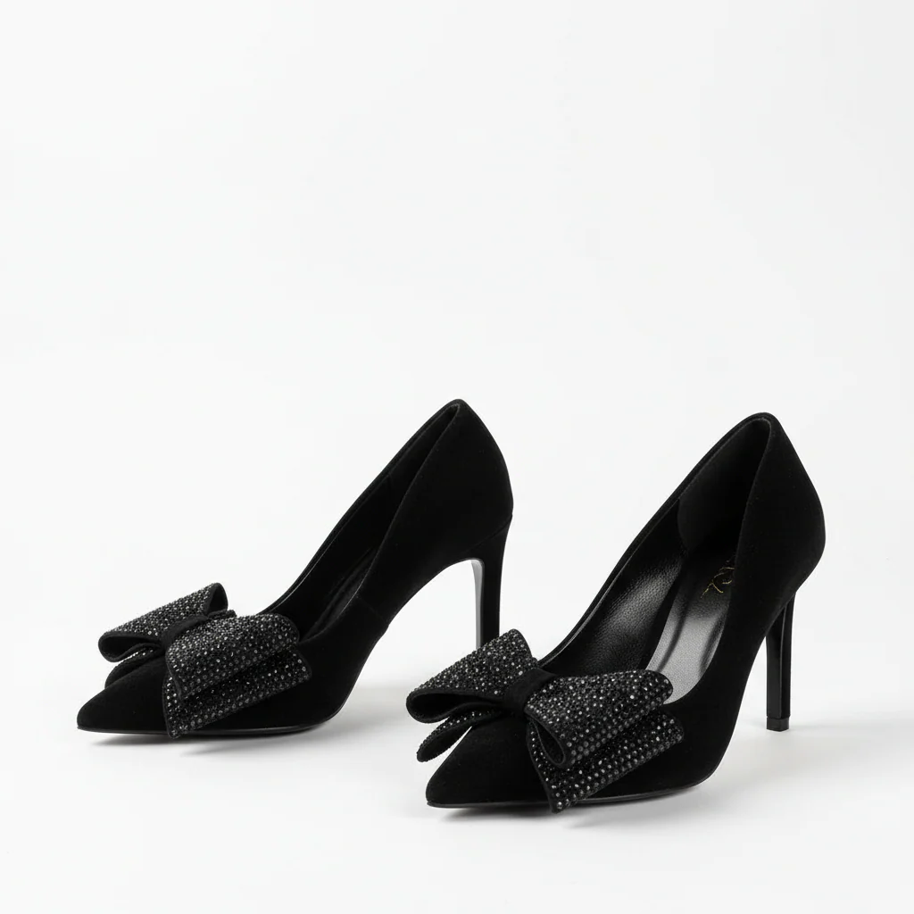 Rhinestone Bow Decor Pointed Toe Party Shoes.