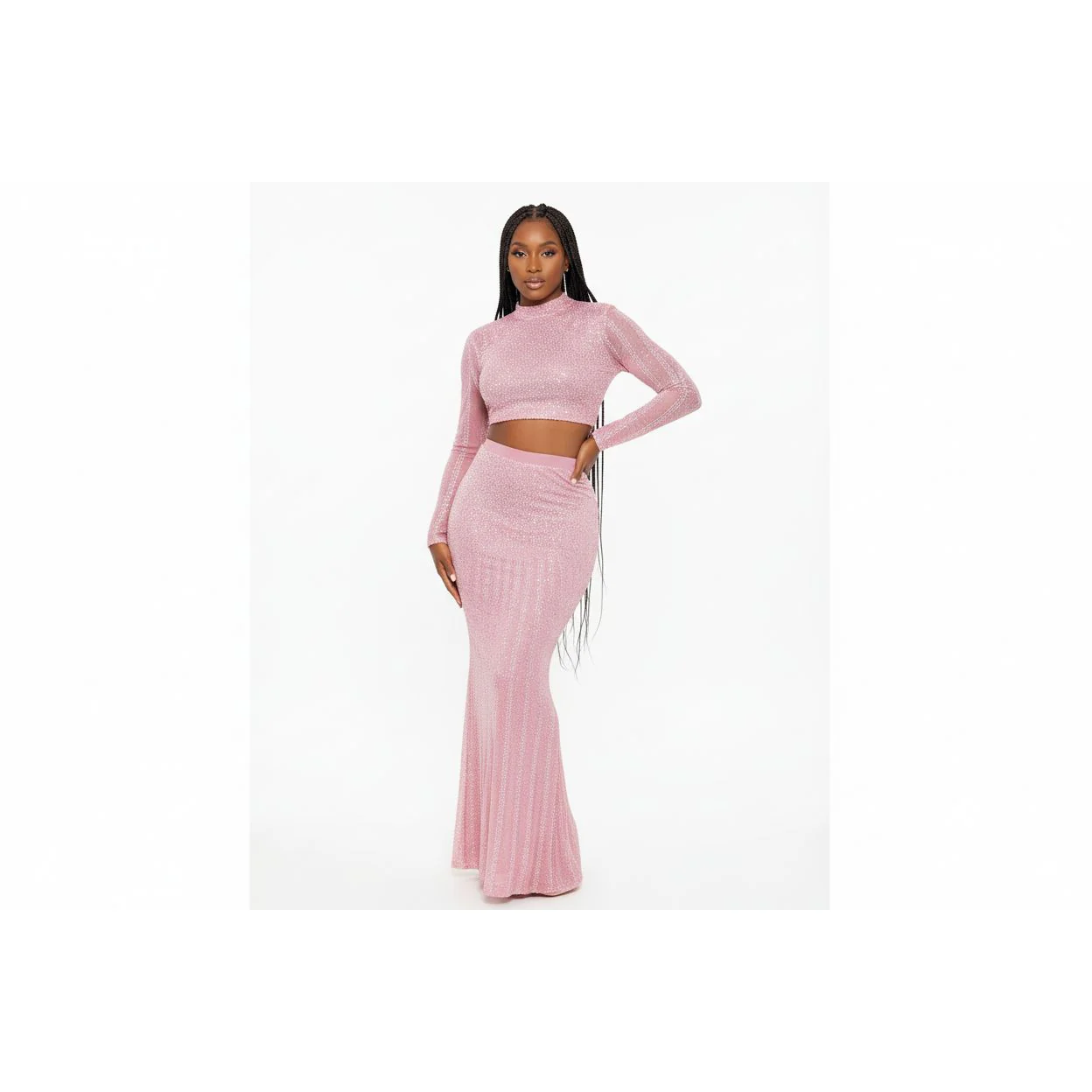 Rhinestone Skirt Sexy Crop Tops Outfit Luxury Two Piece Set - Image 3