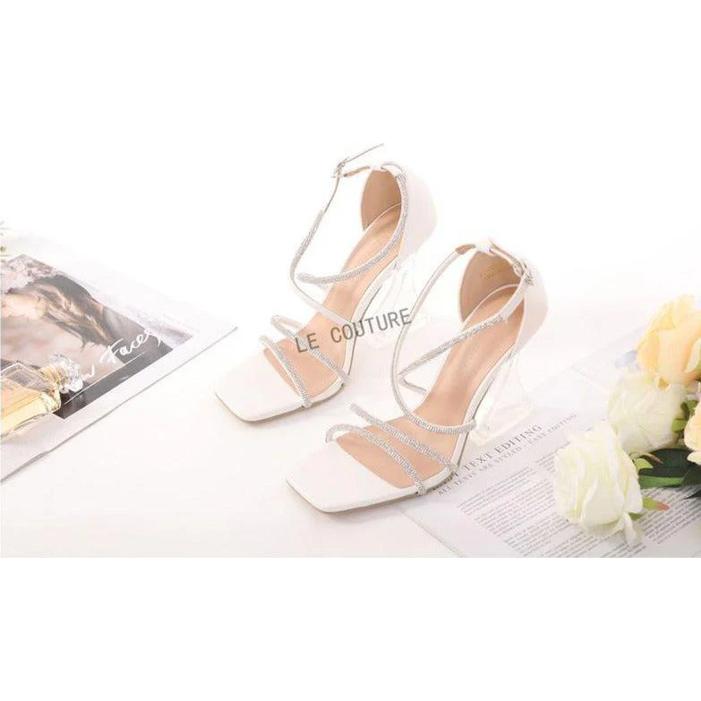 Rhinestone Open Toe Short Heel - Image 12