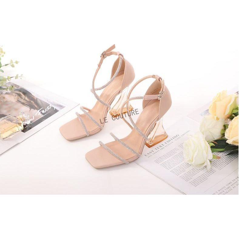 Rhinestone Open Toe Short Heel - Image 14