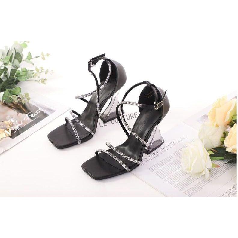 Rhinestone Open Toe Short Heel - Image 15