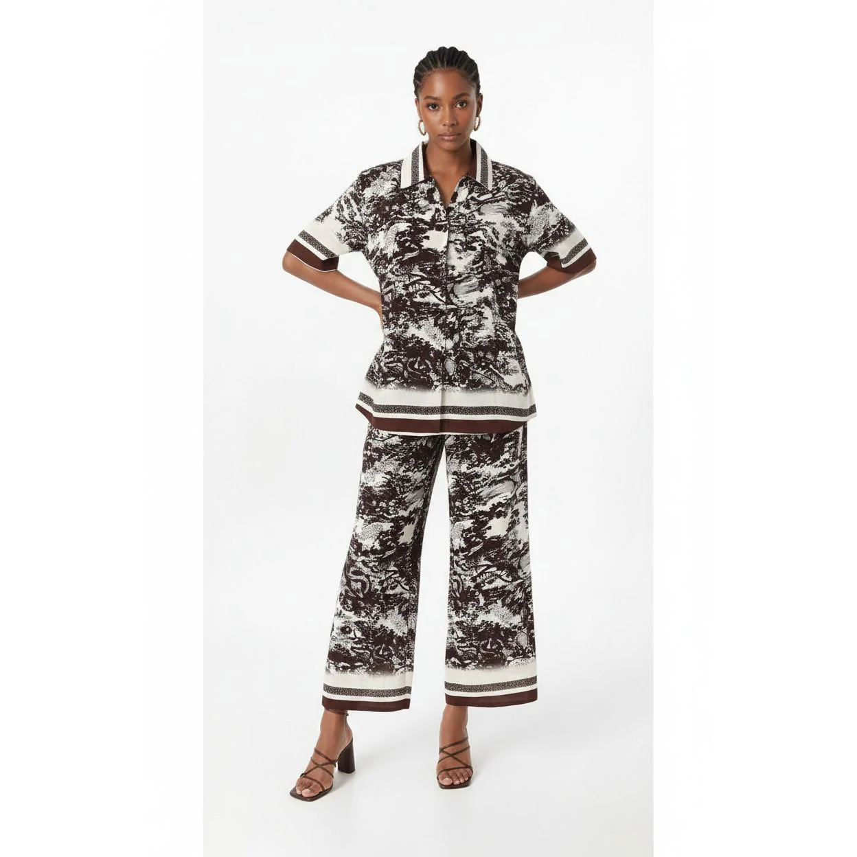 Printed T-Shirts Bodycon Wide Leg Pants Outfits Set - Image 2