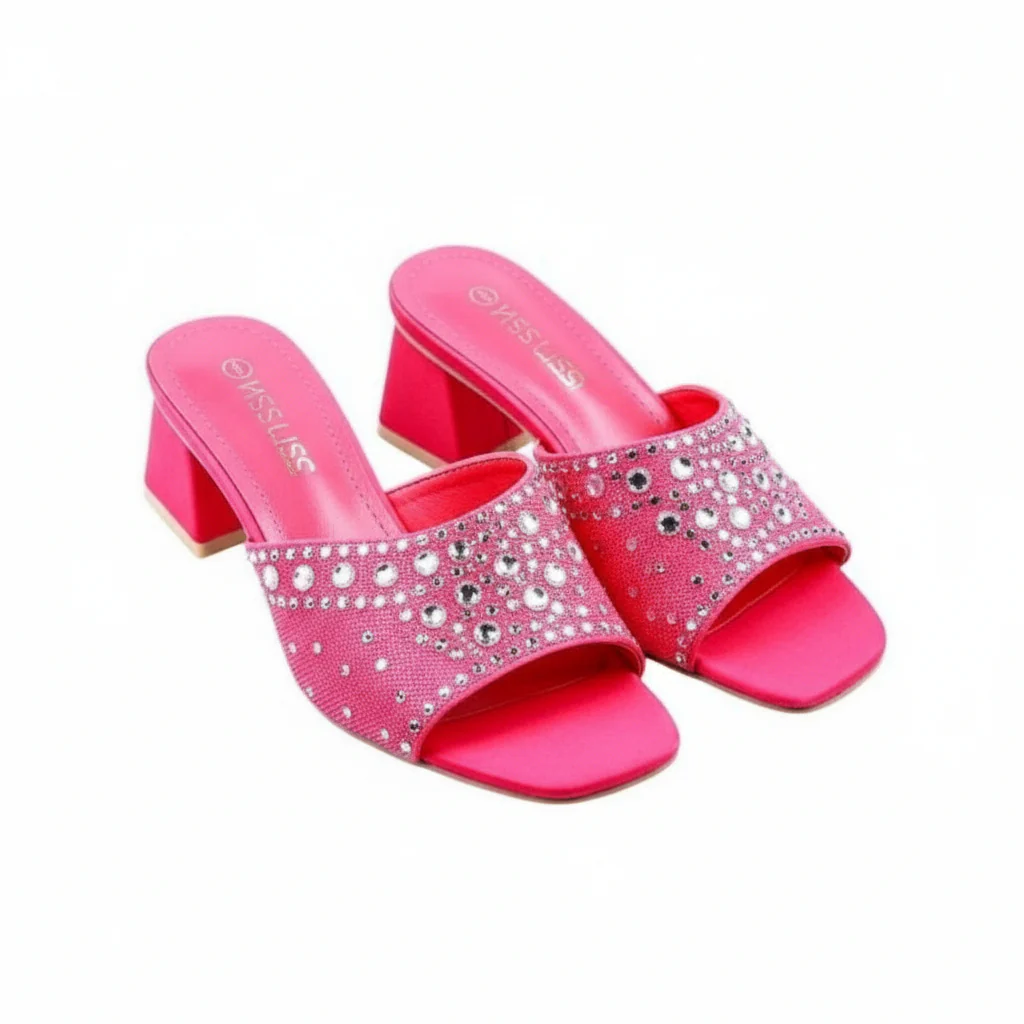 Rhinestone Thick Heel Sandals - Image 9