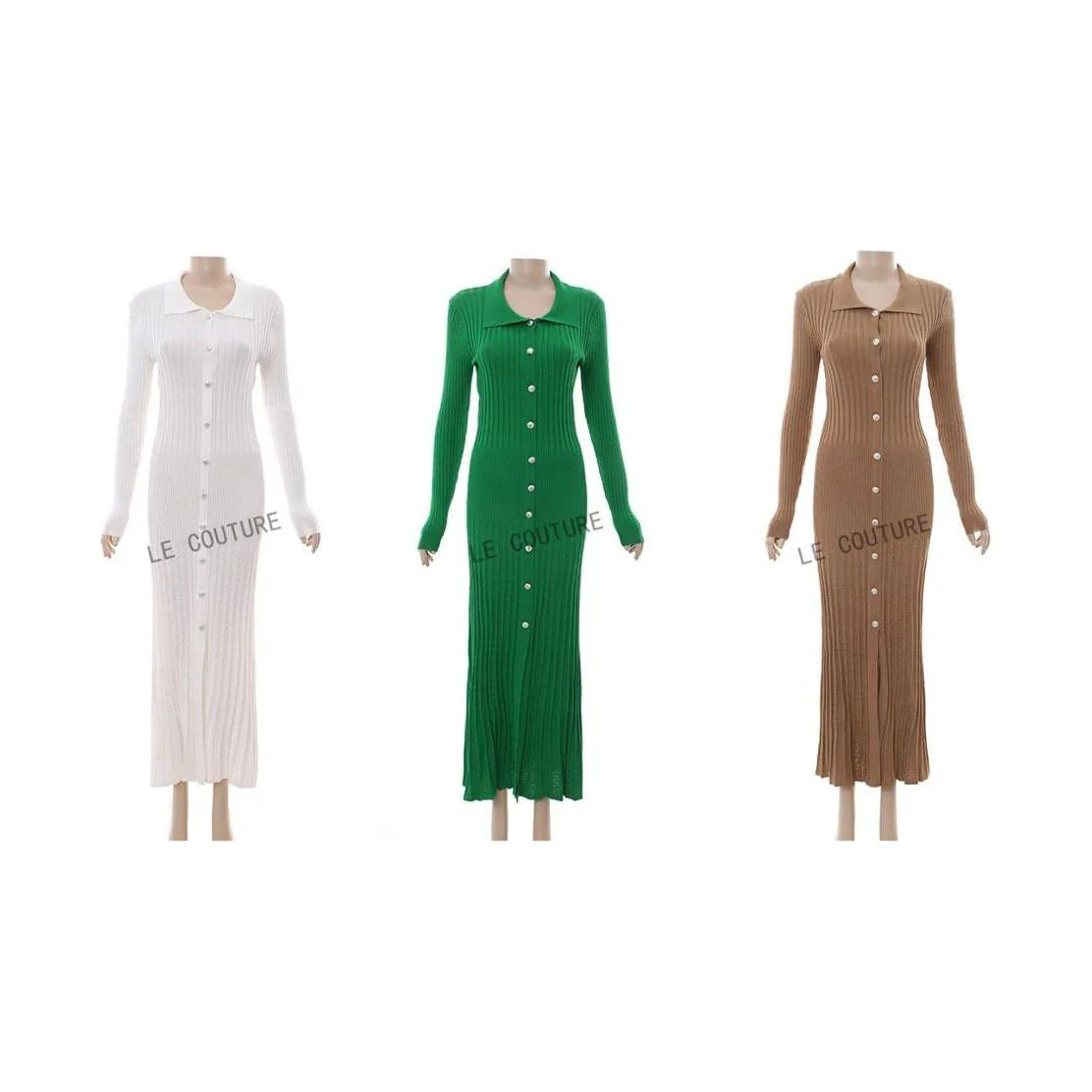 Ribbed Knit Button Front Sweater Dress - Image 3