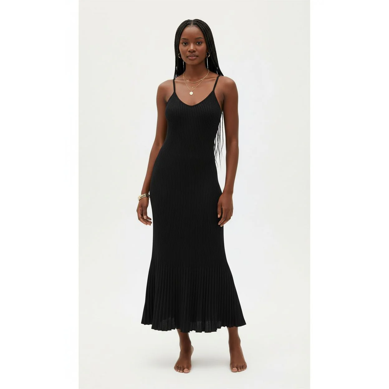 Ribbed Knit Spaghetti Strap Bodycon Slip Maxi Dresses