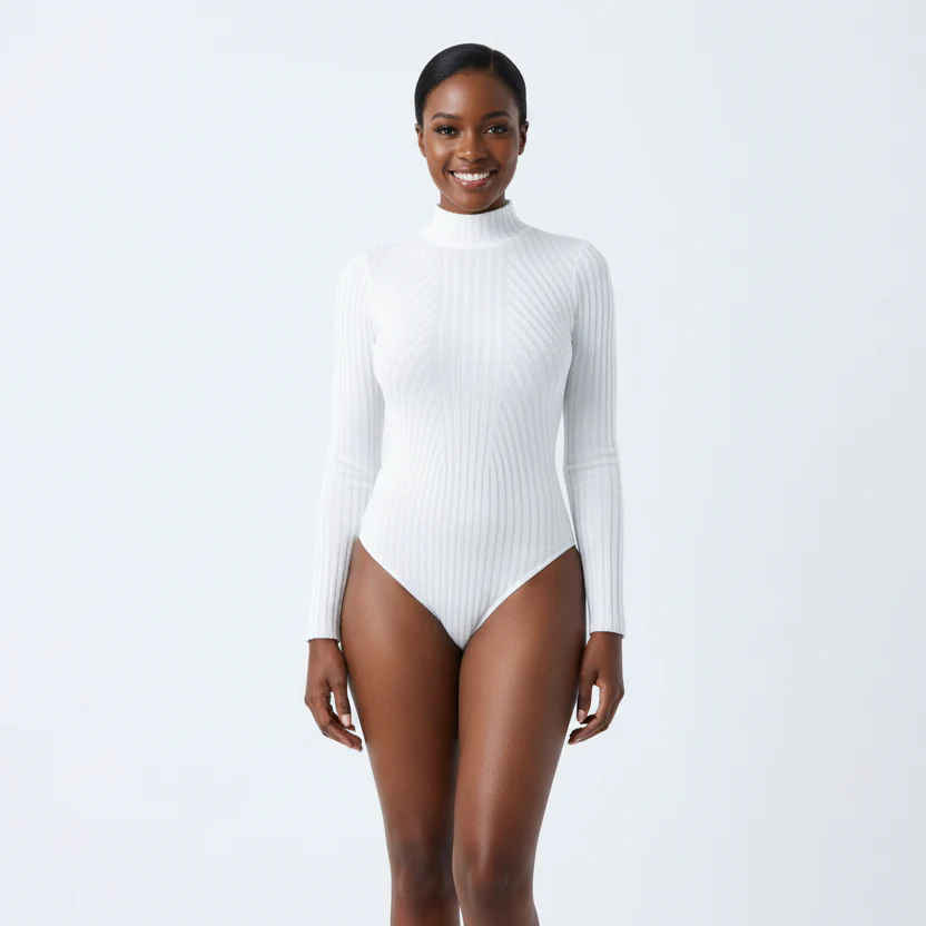Ribbed Knitted Bodysuit Turtleneck Top - Image 2