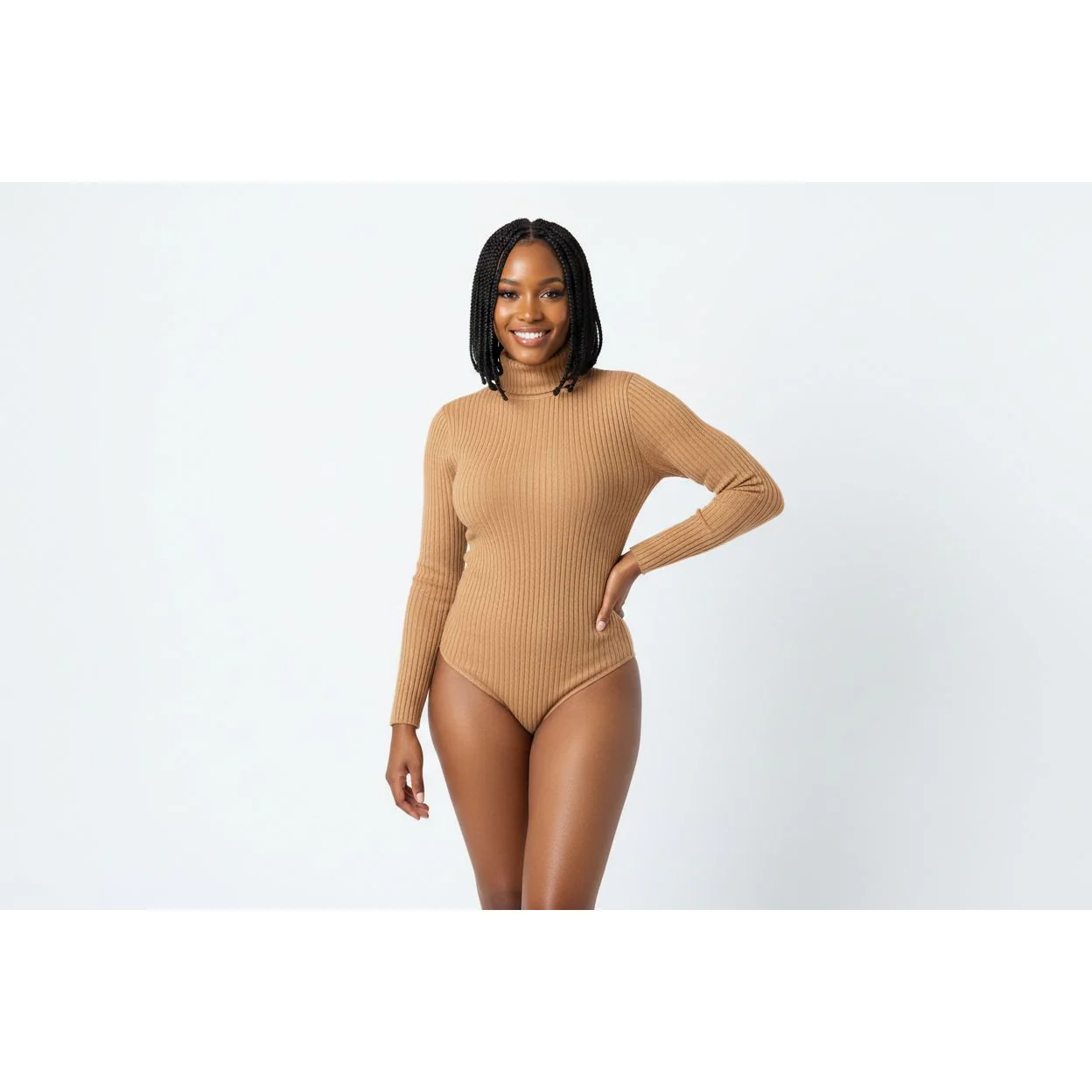 Ribbed Knitted Bodysuit Turtleneck Top - Image 4