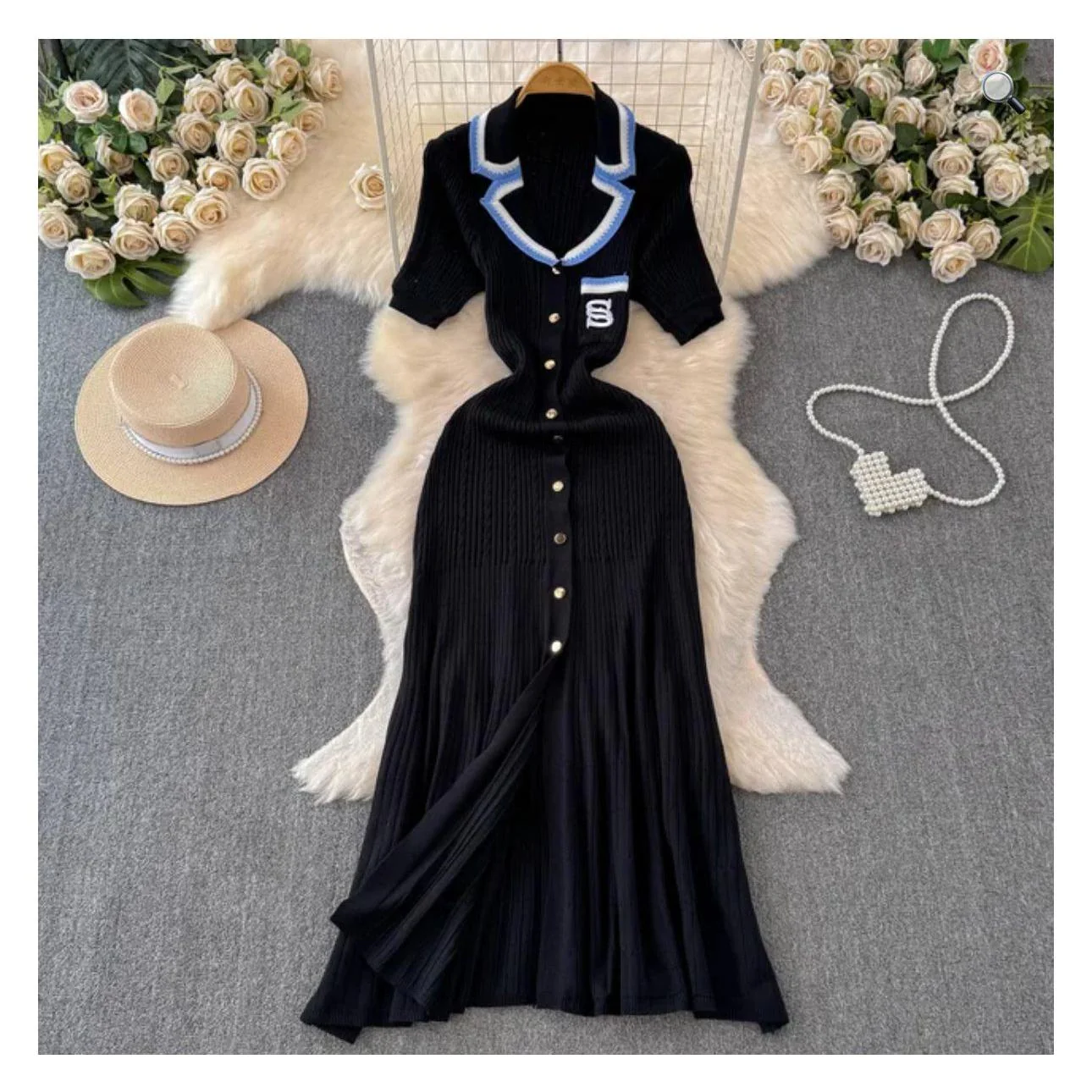 Ribbed Polo Midi Short Sleeve Dress.