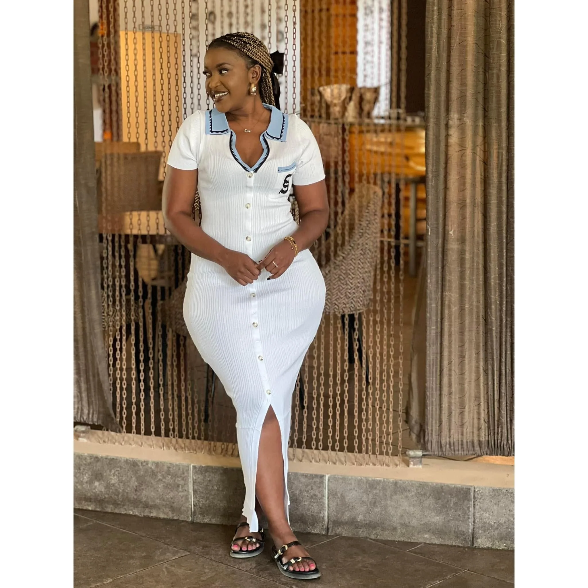 Ribbed Polo Midi Short Sleeve Dress. - Image 10