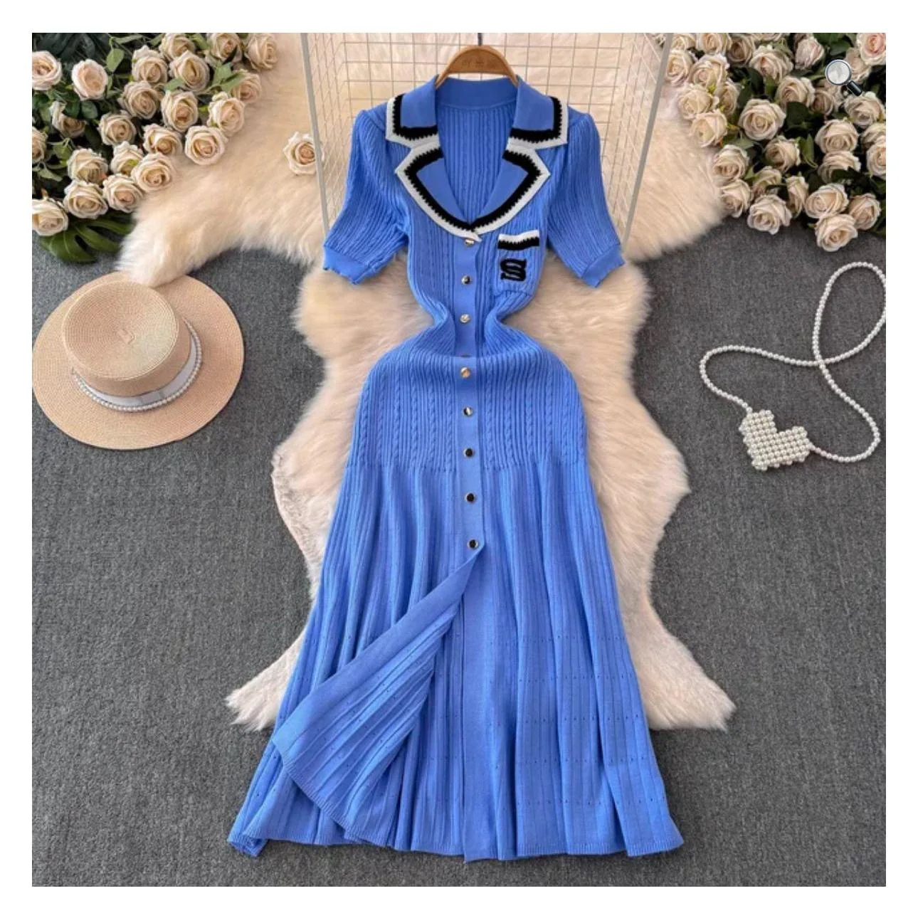 Ribbed Polo Midi Short Sleeve Dress. - Image 3