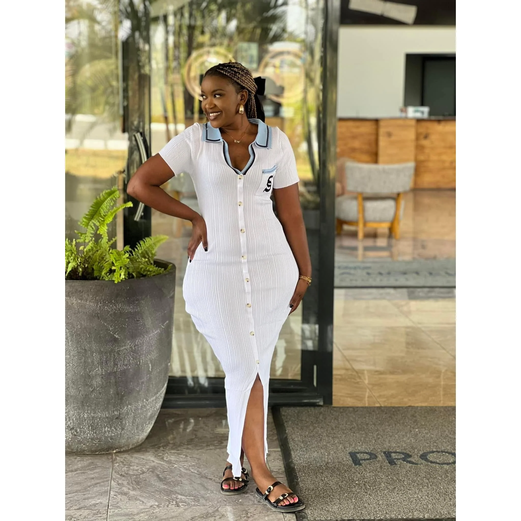Ribbed Polo Midi Short Sleeve Dress. - Image 7