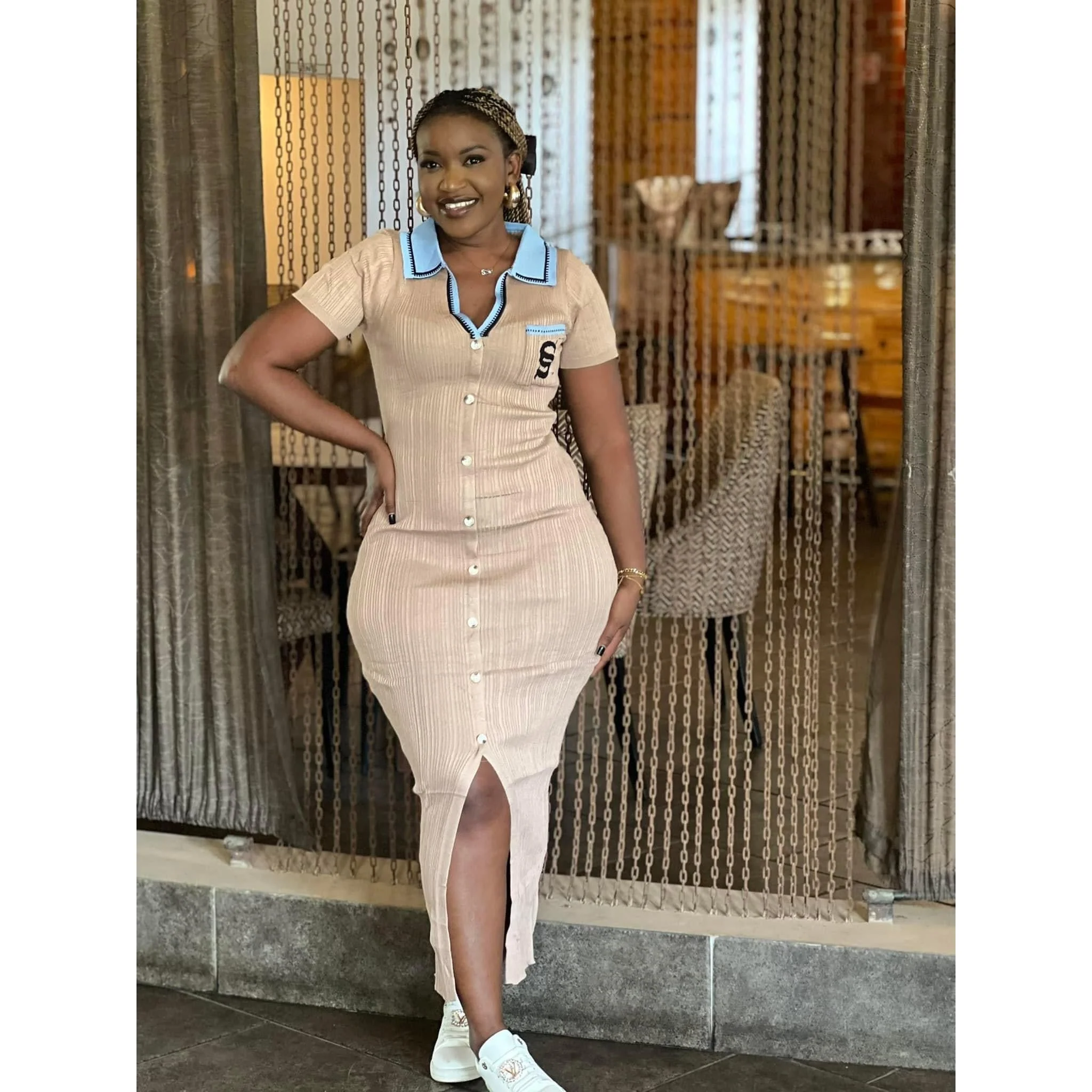 Ribbed Polo Midi Short Sleeve Dress. - Image 9