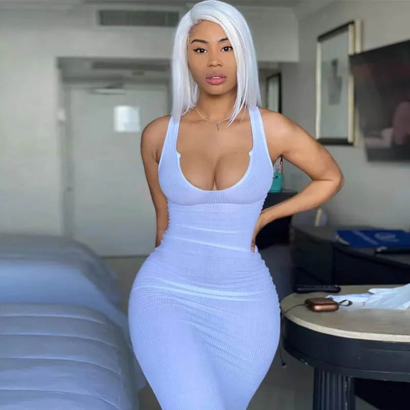 Ribbed Sleeveless V-Neck Bodycon Dress - Image 10