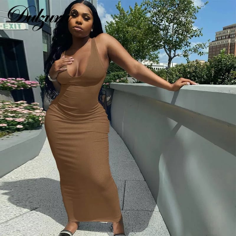 Ribbed Sleeveless V-Neck Bodycon Dress - Image 4
