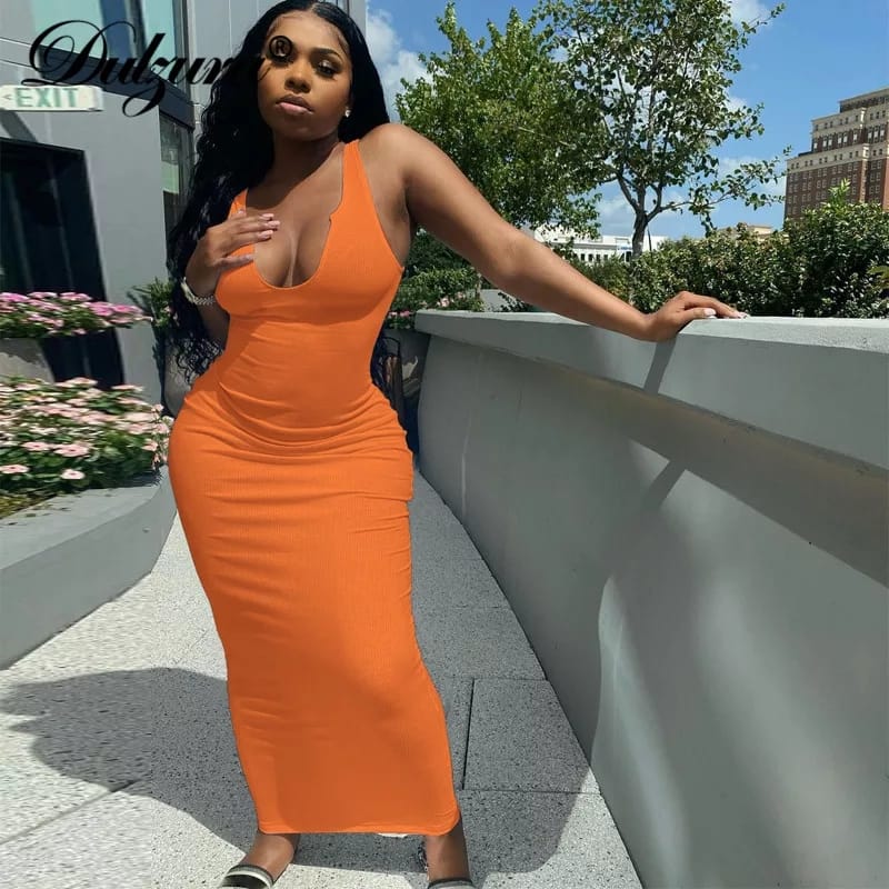 Ribbed Sleeveless V-Neck Bodycon Dress - Image 5